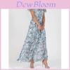 Basic Style Flowy Chiffon Floral Maxi Dress With Ruffle V Neck For Summer Casual Wear