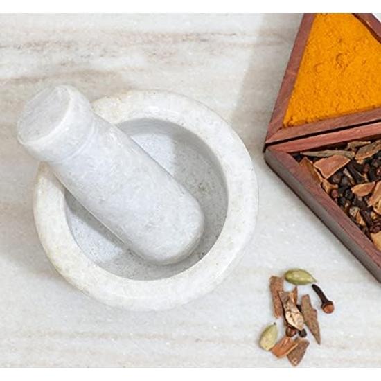 Crocon White Marble Mortar and Pestle Set – 4 Inch Spice Grinder and Herb Crusher, Stone Grinder for Kitchen, Ideal Kitchen Accessories for Home
