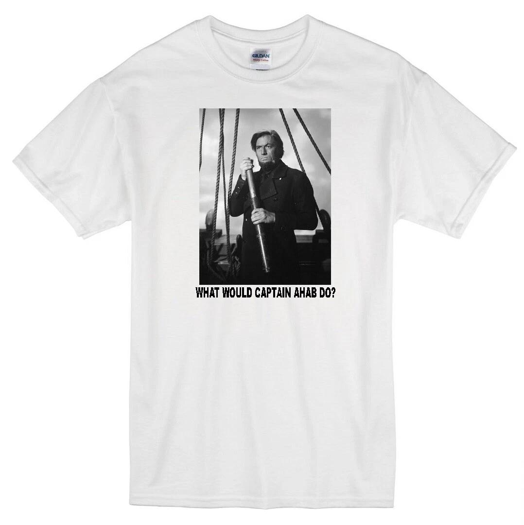 CAPTAIN AHAB WWD? GREGORY PECK MOBY DICK WHITE WHALE MOVIE WHITE T-shirt 3XL