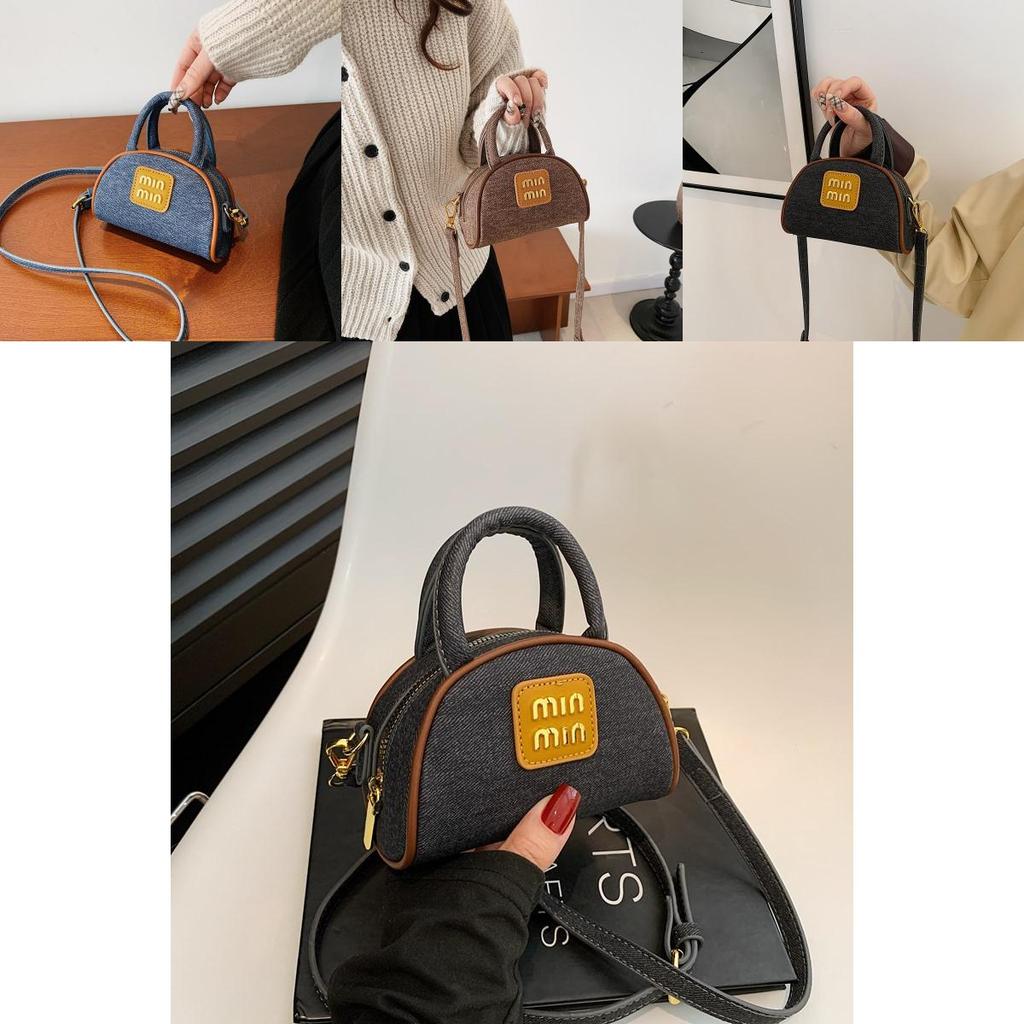 Modern Youth Girl Pu Denim Crossbody Bag With Lipstick Decor For Daily Use