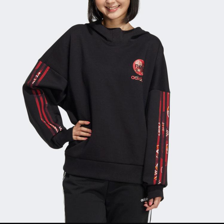 Adidas Neo CNY Three-Stripe Pattern Print Hoodie Women Hoodie Black HM7482