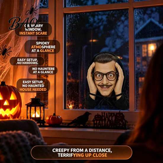 Halloween Prank Props Creepy Window Mask, Realistic Scare Prop for Glass Scary Decals Surfaces, Face Hanging Decoration Spooky Haunted House