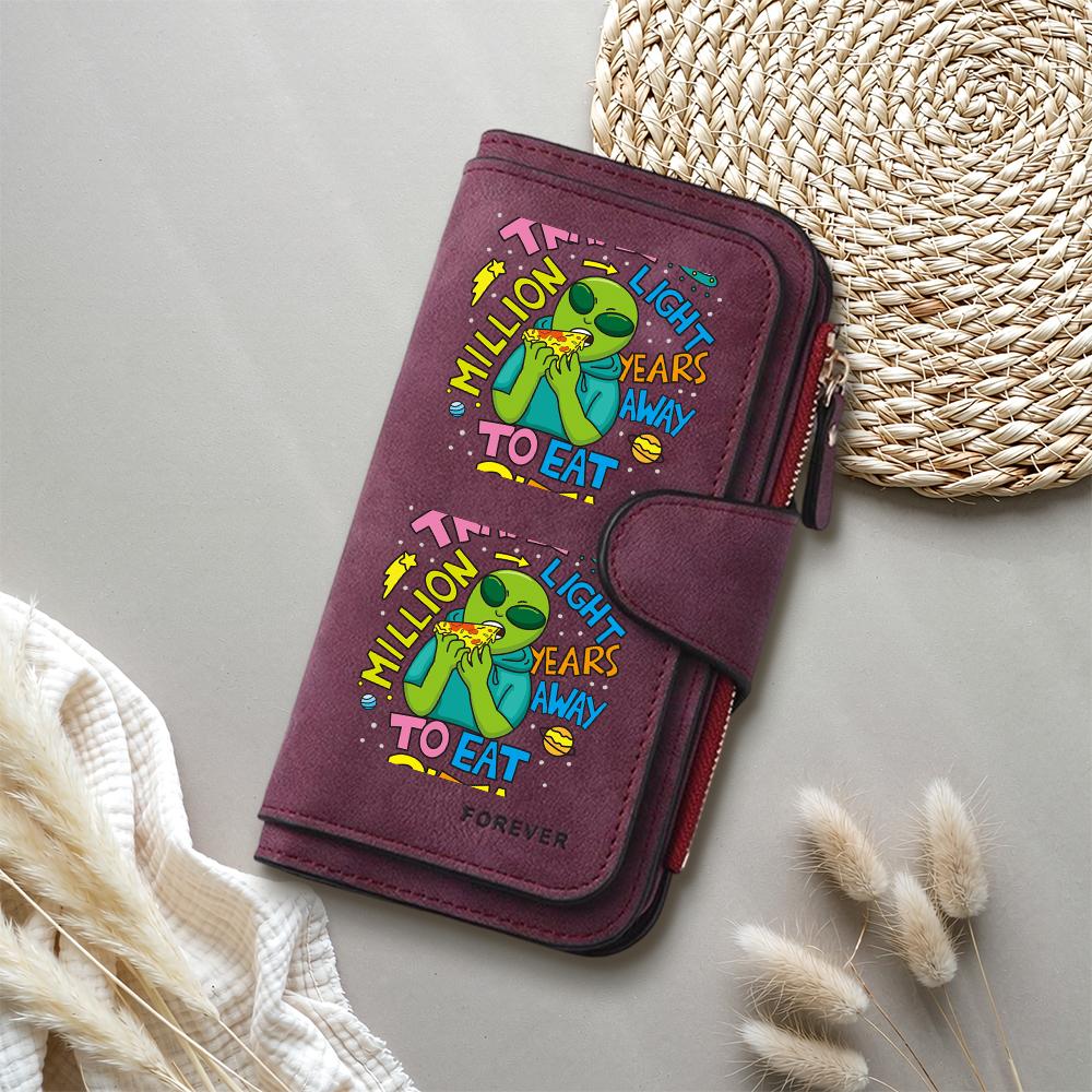 Cute Alien Printed Long Wallet Multi Card Holder Purse for Women Gift