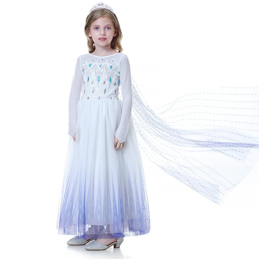 Frozen 2 Autumn Elsa Princess Dress – White Girls' Gown with Coat