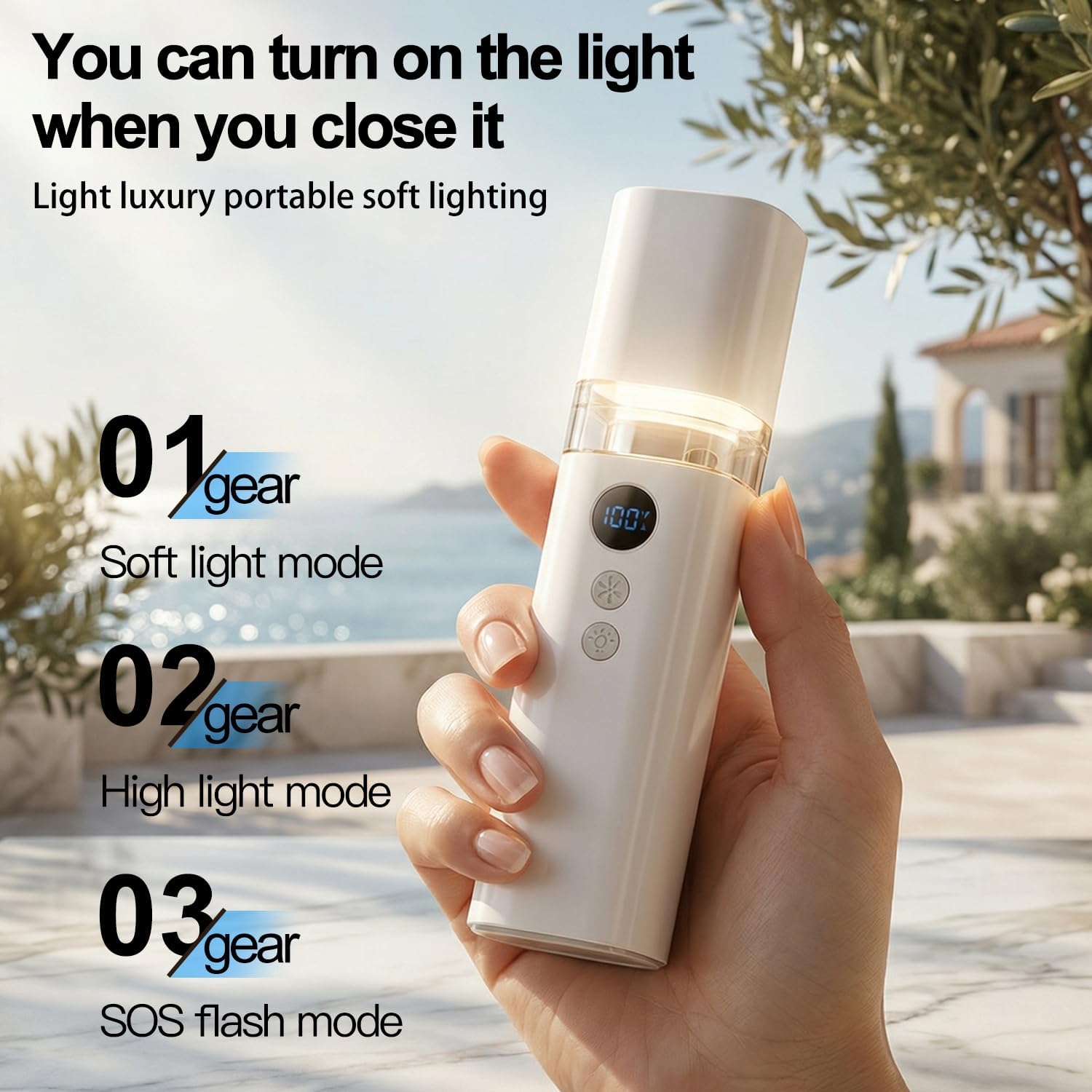 

Portable handheld Fan &Flashlight 100 Speeds Digital Display for Home Outdoor Travel Beach Camping Office USB Rechargeable 3000mAh