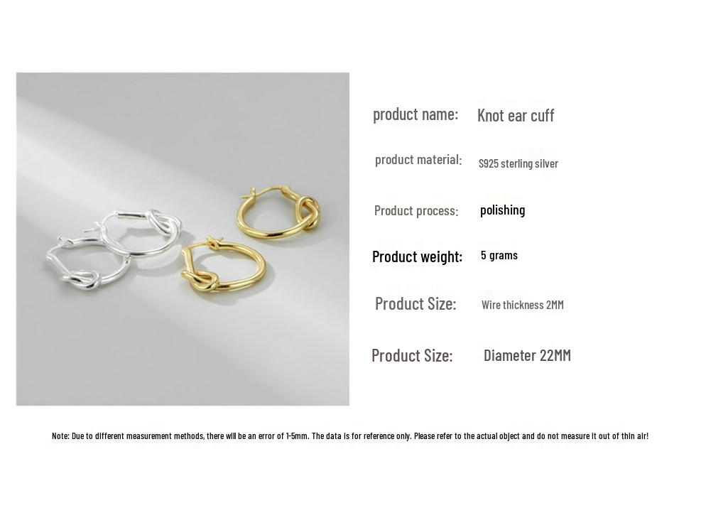Korean Style S925 Sterling Silver Knotted Rope Ear Cuff Earrings