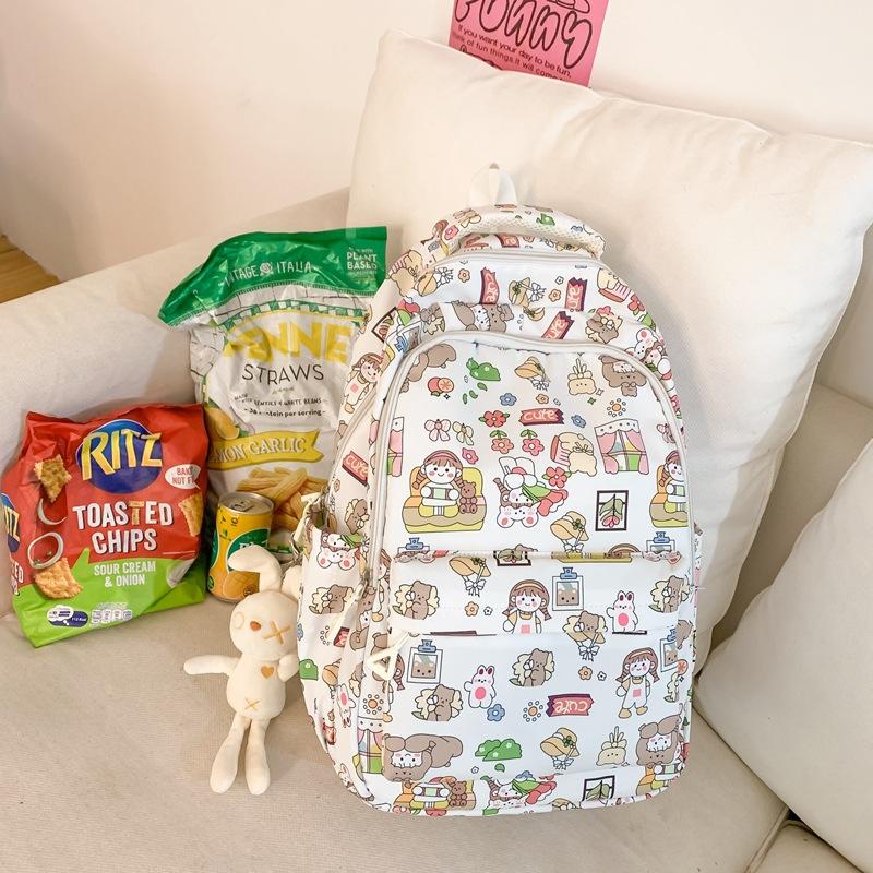 

Cartoon printed backpack women s new junior high school high school student college student schoolbag cute girl backpack білий