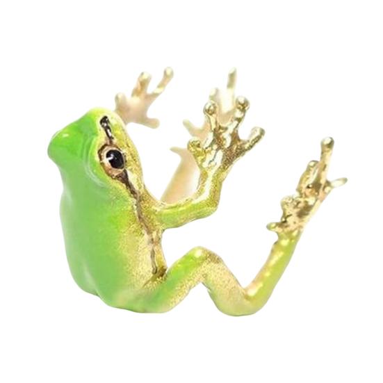 

Зажим для ушей древесной лягушки Кольцо-лягушка Хорошая детализация Реалистичные животные Гладкое полированное регулируемое открытое кольцо Новинка Серьги Вечерние Повседневные женские украшения на палец зелёный