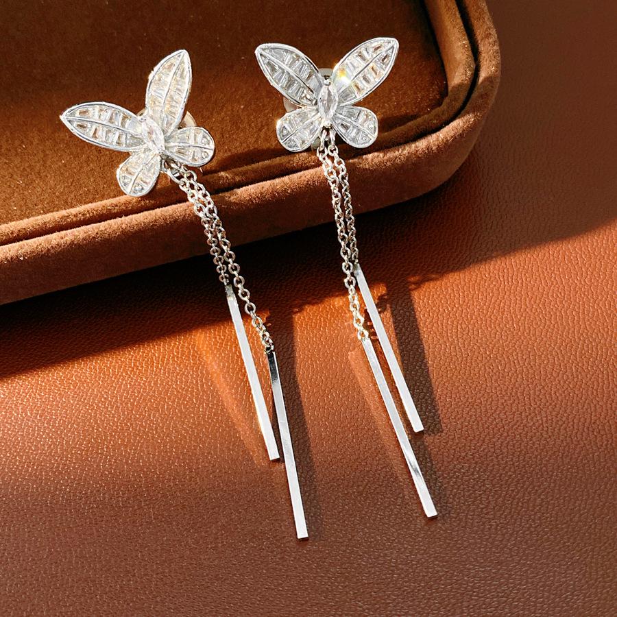 18k Gold Plated Zircon Butterfly Tassel No Piercing Ear Clip - Luxury High-End Earring