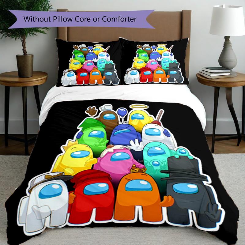 3pcs Duvet Cover Set (1*Duvet Cover + 2*Pillowcase, Without Core), Among Us Print Bedding Set, Bedroom Decor, All‑Season, Birthday Gift