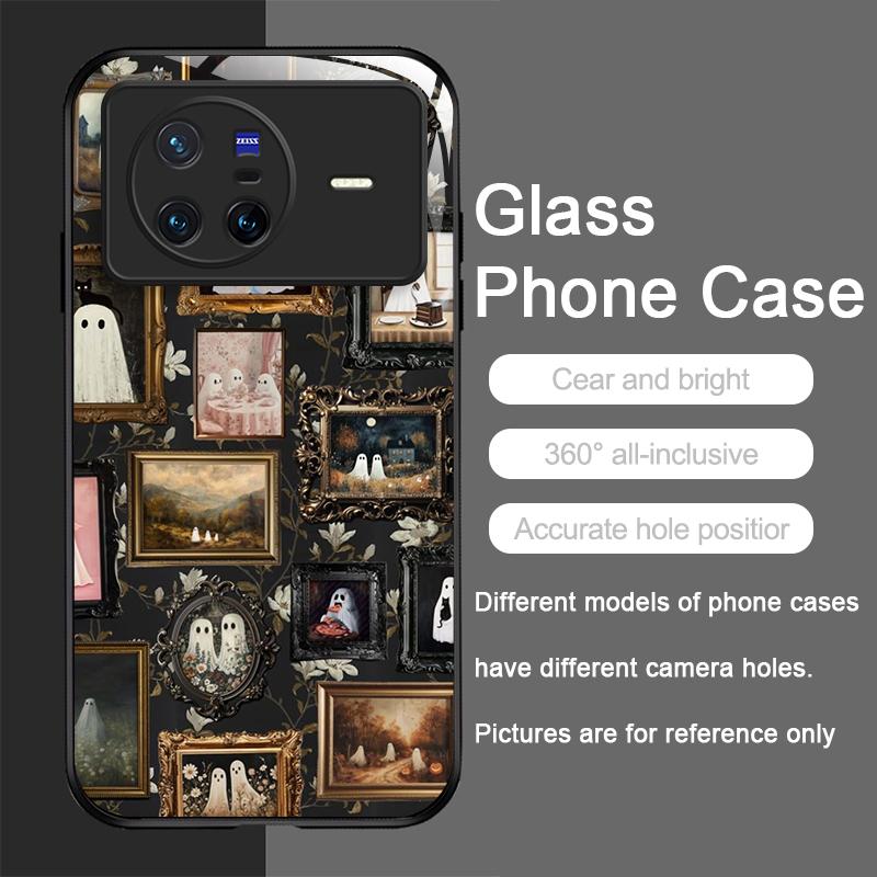 

Adorable Little Ghost Creative Tempered Glass Phone Case for OPPO Reno 13 F 12 11 Pro 10 SE Find X3 Lite X8 A94 A58 Back Covers OPPO Find X7