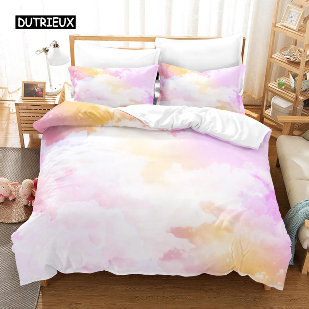 Sada povlečení Clouds Iridescent Dream Cloud Sada ložního prádla Ženy Kawaii Estetický styl King Size 2/3 ks Polyesterový povlak na přikrývku