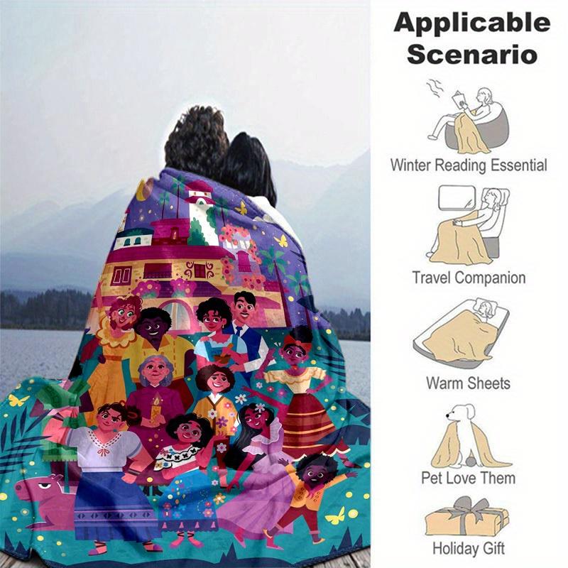 1pc. Cartoon Family Scene Throw Blanket, Colorful Illustration Home Decorative Blanket for All Seasons, Perfect Gift for Family and Friends