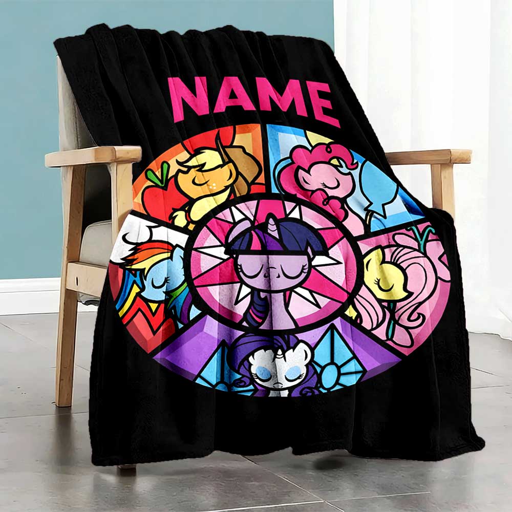 Little Pony (8) Customize Your Name Blanket Multi-purpose Customizable Blanket Soft & Cozy Suitable for Nap Picnics Living Room Chair