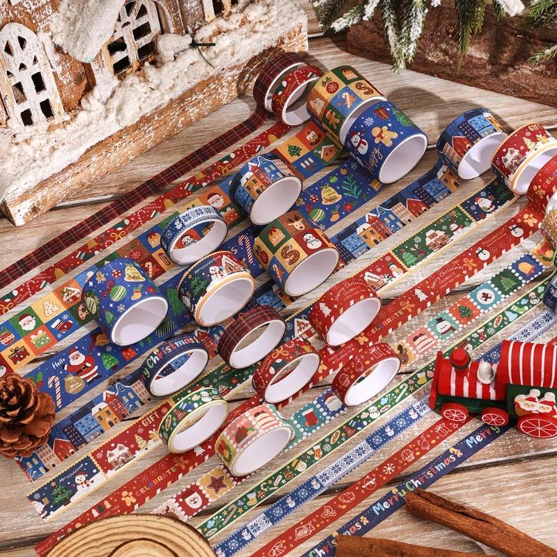 12 Rolls Vintage Christmas Washi Tape Set 4 Sizes Decorative Scrapbooking Santa Claus Tape Decorative Masking Adhesive Tapes