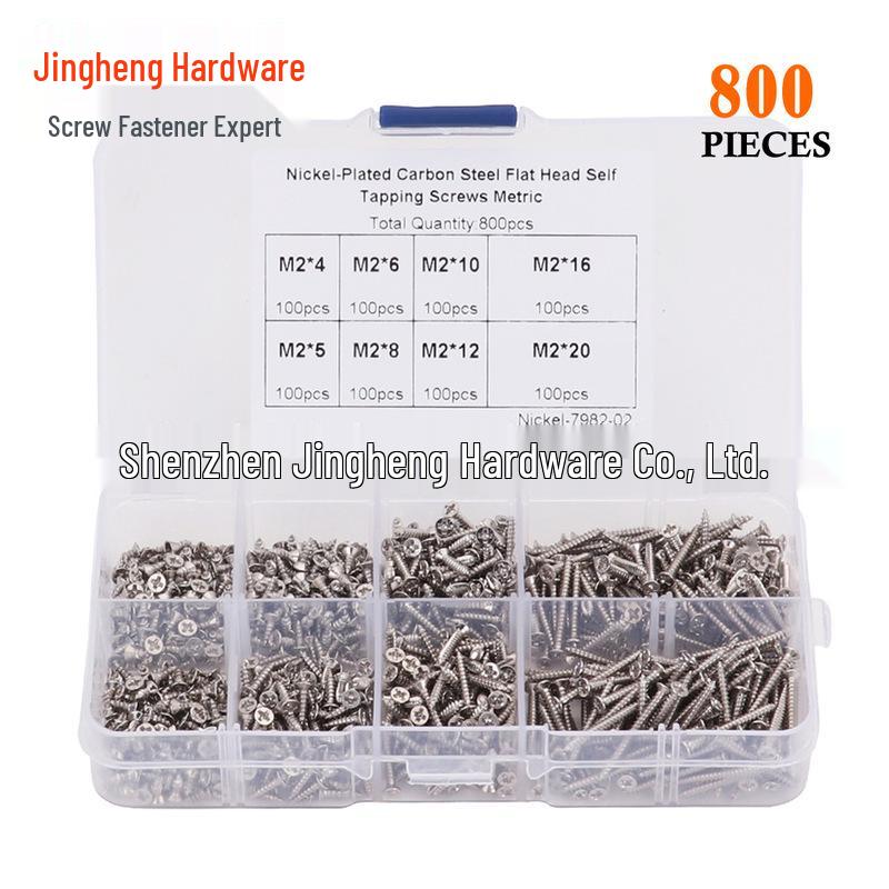 

800-Piece M2 Nickel-Plated Carbon Steel Countersunk Self-Tapping Screws Set