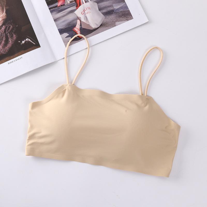 

Women s Seamless Ice Silk Camisole: Anti-Exposure, Detachable Chest Pad, Beautiful Back, Spaghetti Straps, Inner Layer Bandeau One Size