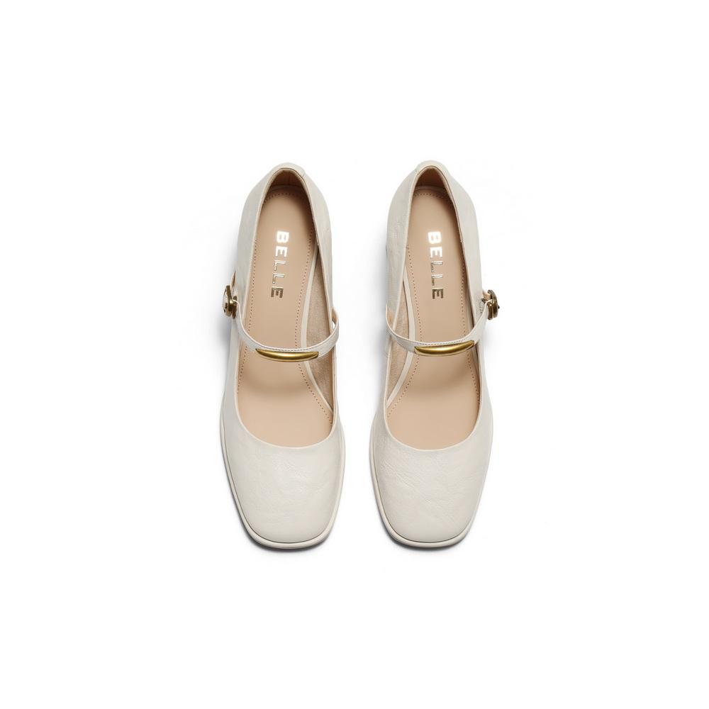 Belle Retro Fashion Mary Jane Shoes Women's 2025 Autumn New Leather Coarse Heel Tall Single Shoes