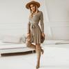 Autumn and Winter Women's Sweater Dress Sexy V-neck Pleated Knit Short A-line Dresses