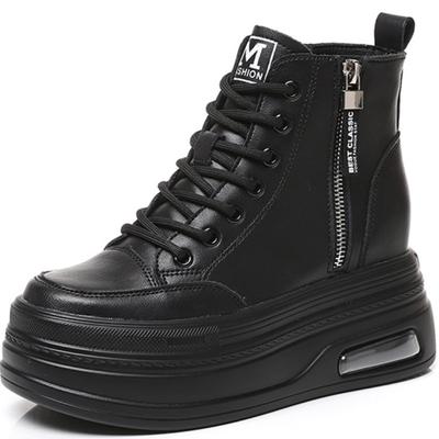 8CM New Fashion Women Combat Boot Platform Sneakers Spring Autumn Warm Fur Winter Ankle Booties Genuine Leather Women Shoes