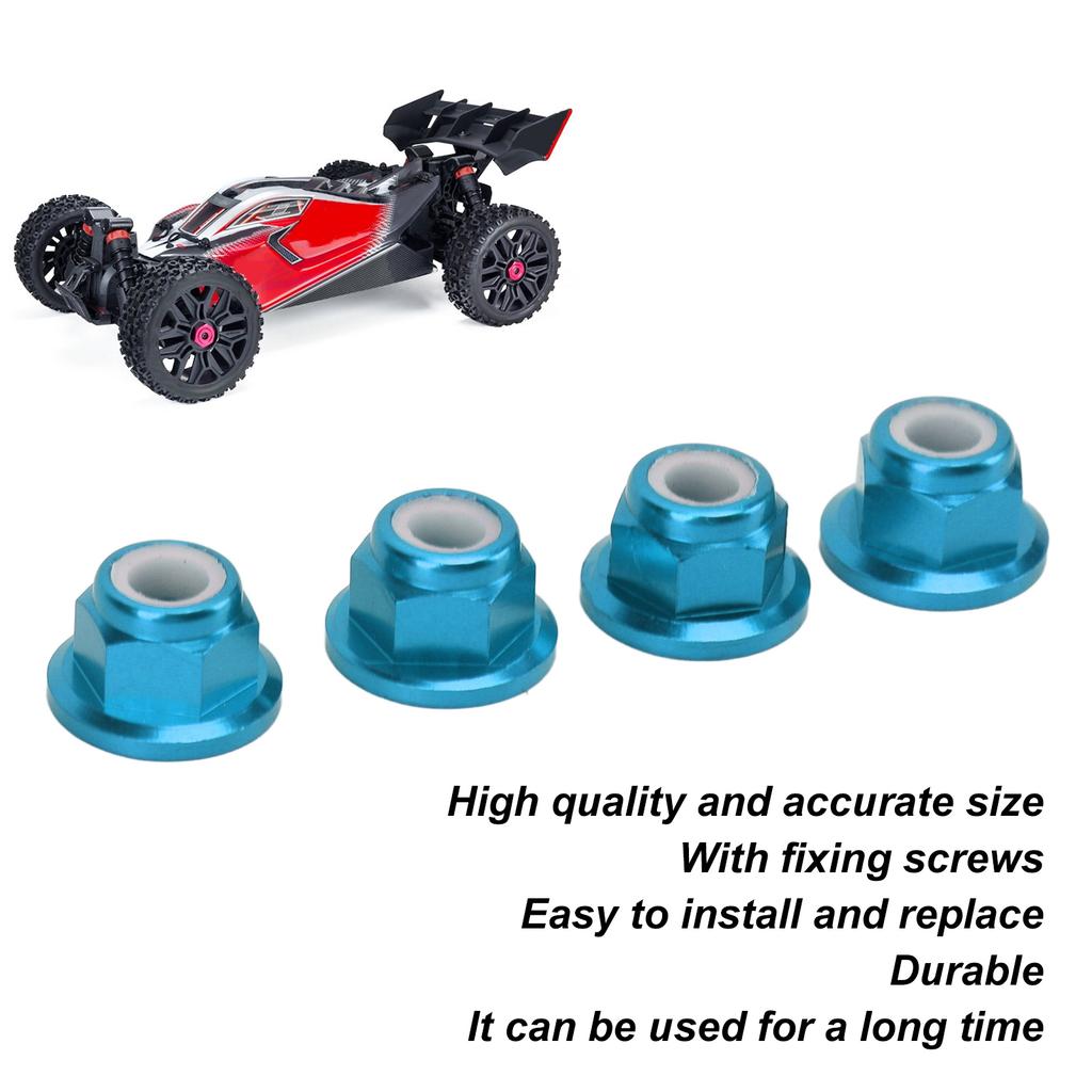 4Pcs RC Car Nuts M4 Aluminum Alloy 4mm Inner Diameter RC Car Accessory for 1 Celsius 10 Remote Control Vehicle