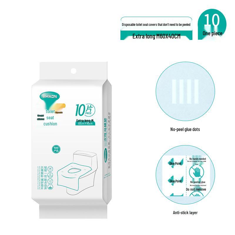 Individually Wrapped No-Peel Disposable Toilet Seat Cover for Travel & Hotel Use
