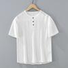 Vintage Men's Pullover Ramie Short-Sleeve Shirt, Summer Large Size Round Neck Breathable Tencel Linen Casual Shirt