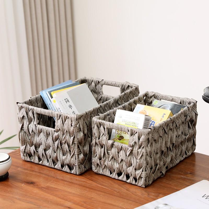 Cesta de Almacenamiento Tejida Sala de Estar Cocina Oficina Moderna Minimalista Con Asas Tamaños Pequeño Grande Gris Marrón Beige