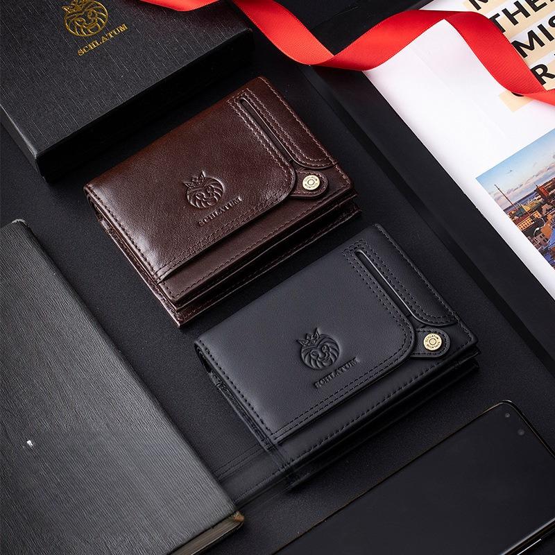 Anti-theft Bag, Genuine Leather Vertical Wallet with Multiple Slots, Men's Short Wallet