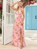 European & American Women’s Chiffon A-Line Evening Dress with Double V-Neck, Sleeveless Design, Slit, and Elastic Waist.