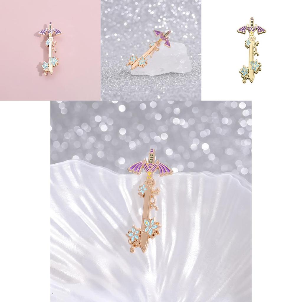 Alloy Gold Stylish Cartoon Flower And Sword Brooch Versatile Fashion Accessory For Everyone