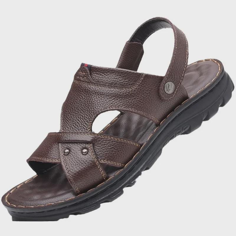 Pánské kožené plážové sandály 2023: Měkké, protiskluzové, dvouúčelové pro běžné venkovní nošení