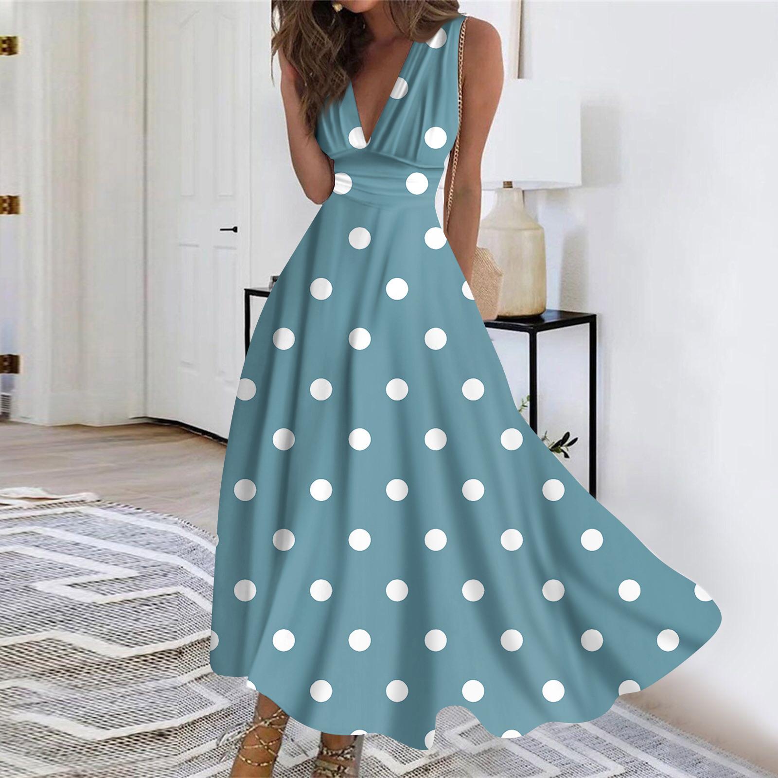 

Женское длинное платье Платье макси Повседневное платье Летнее повседневное платье без рукавов с v-образным вырезом в стиле бохо с талией и принтом XL