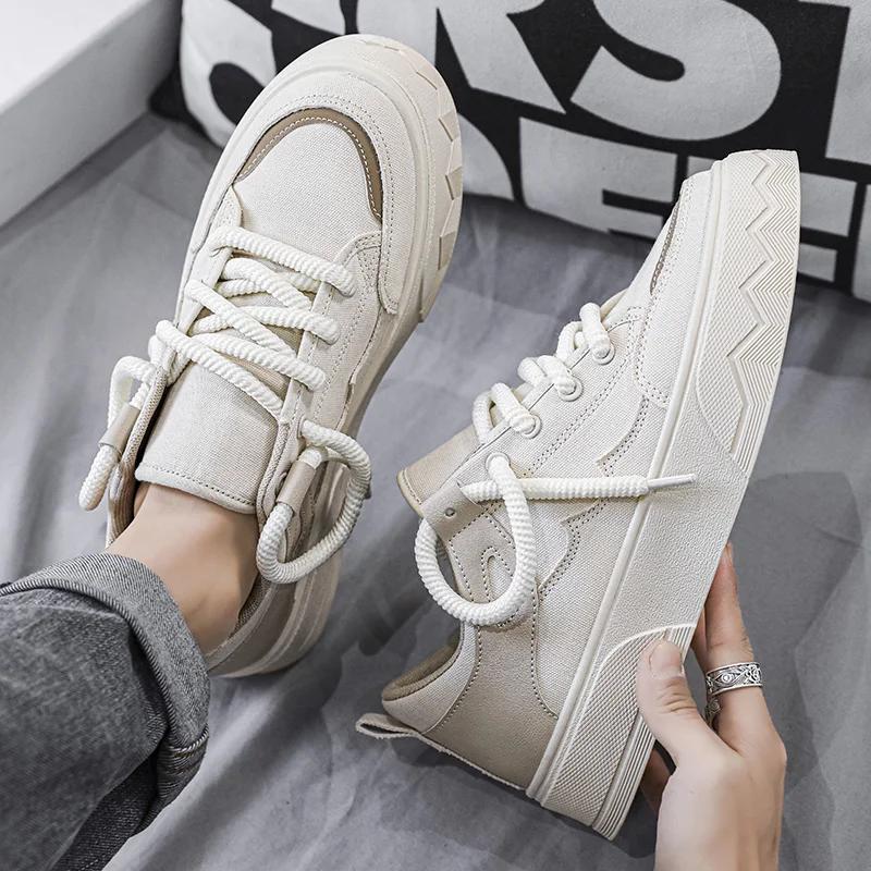 Male Canvas Shoes Patchwork Men's Sneakers Korean Style Comfortable Platform Shoes Men's Breathable Lace-Up Vulcanized Shoes