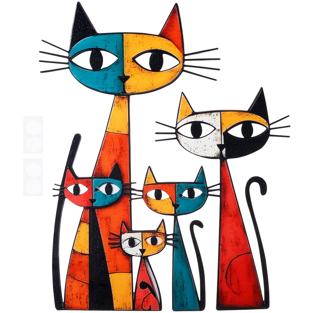 Cat Wall Art Decor Minimalist and Colorful Metal Cat Wall Hanging Decoration Cats Themed Wall Mural for Living Room Home Decor