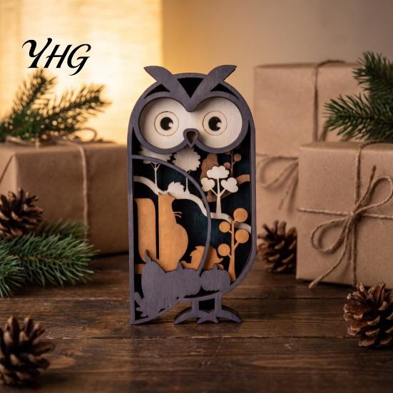 Decorative Wooden Animal Statues Multi Layer Owl Figurine, 3D Layered Crafts, Creative Wood Exquisite Crafts for Living Room Carving Ornaments