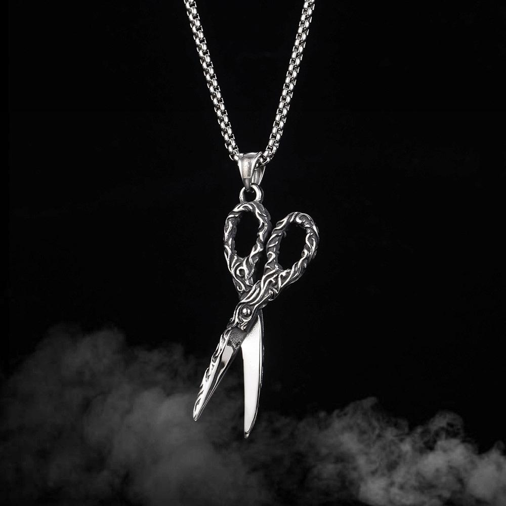 Punk Creative Hairstylist Stainless Steel Scissors Pendant Necklace Men's Hip Hop Rock Biker Necklaces Jewelry Gifts