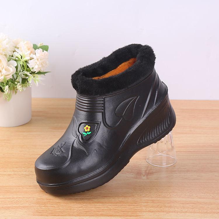 Fashion Waterproof and cashmere snow boots  men and women Rain  laundry kitchen hygiene work EVA warm rain  dirt-resistant cotton shoes.