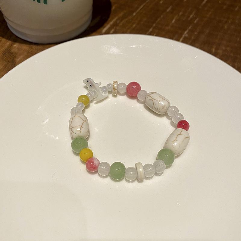 Macaron Color Cute Rabbit Bracelet for Women - Ceramic Beaded Bestie Bracelet, Fade-Resistant