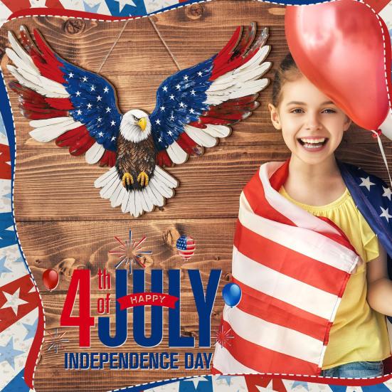 4th of July Patriotic Eagle Wreath Wooden American Eagle Door Hanger Vintage Hanging Welcome Sign for Independence Day Memorial Day