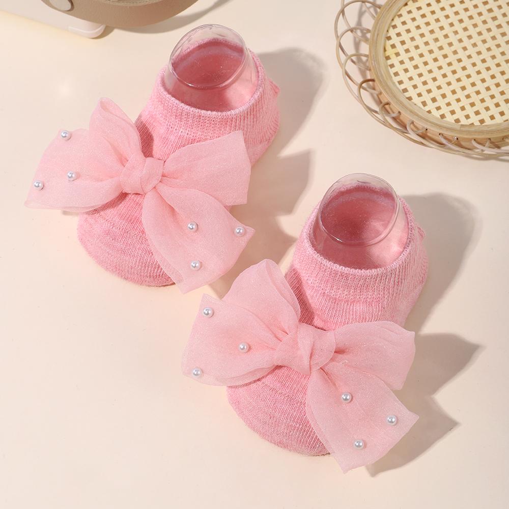 1 Pair of Lace Bow Socks Chiffon Pearl Delicate Breathable Socks Baby Girl Toddler Letter Socks