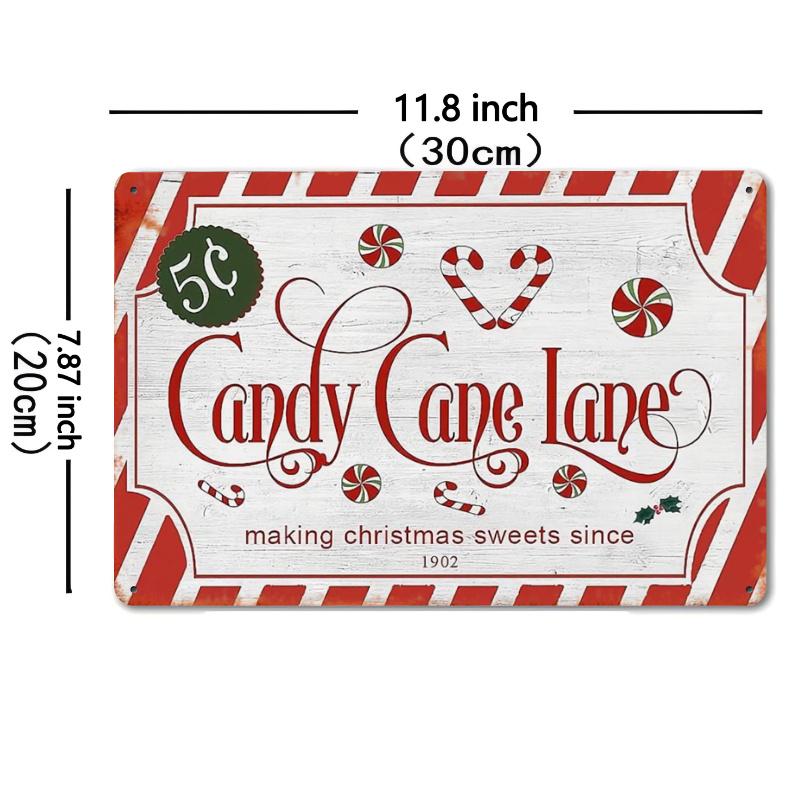 Room Decor D Vintage Candy Cane Lane Metal Sign x Inch Retro Christmas Wall Decor Iron Poster with Red Stripes Festive 20x30cm（7.8x11.8inch）