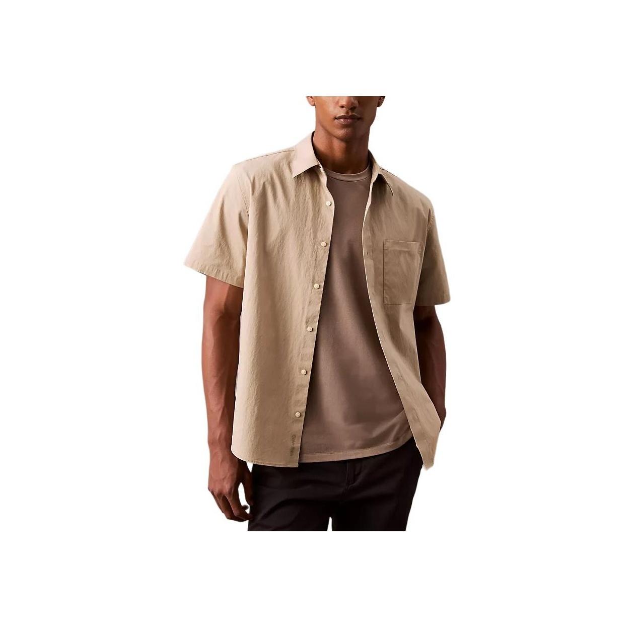 

Calvin Klein Polo Collar Solid Color Comfortable Short Sleeve Shirt Men shirts Beige 40EM104-200 S