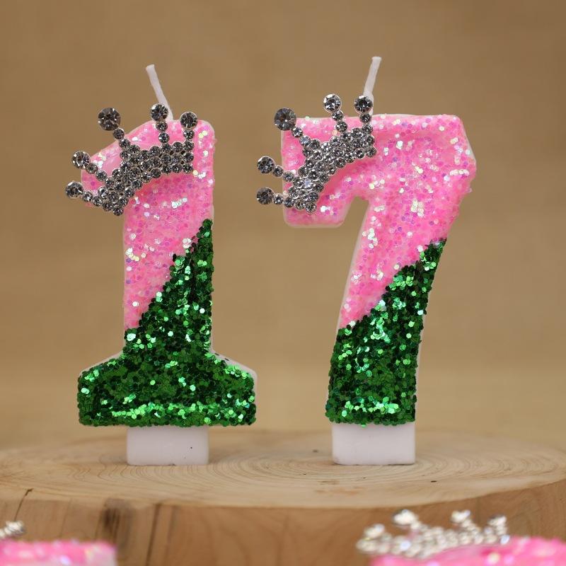 Color Block Number Birthday Candle Cake Decoration First Year Celebration Crown Birthday Candle