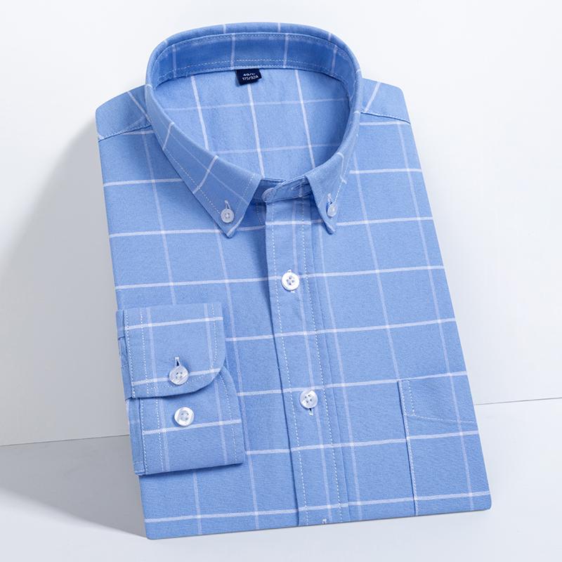 New 100% Cotton Oxford Mens Striped Plaid Shirts Long sleeve Male Business Casual High Quality Formal Shirt For Men Social Shirt