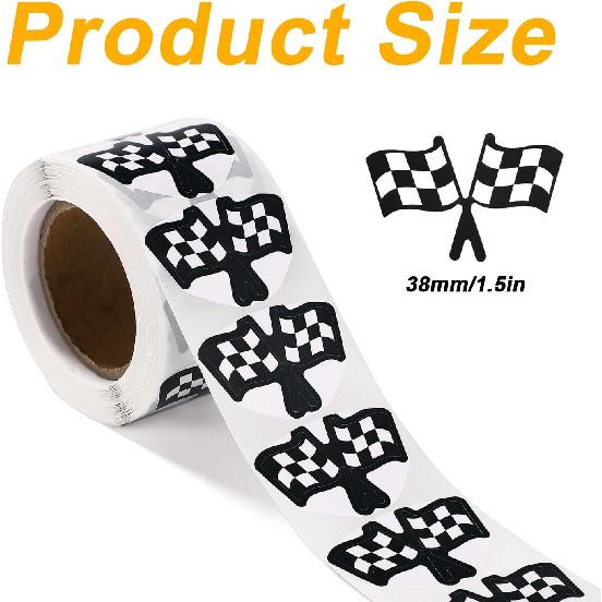 500Pcs Checkered Flags Sticker, Coated Paper Self Adhesive Checkered Stickers 1.5X0.94In Black White Checkered Flag Stickers Racing Checkered Flag
