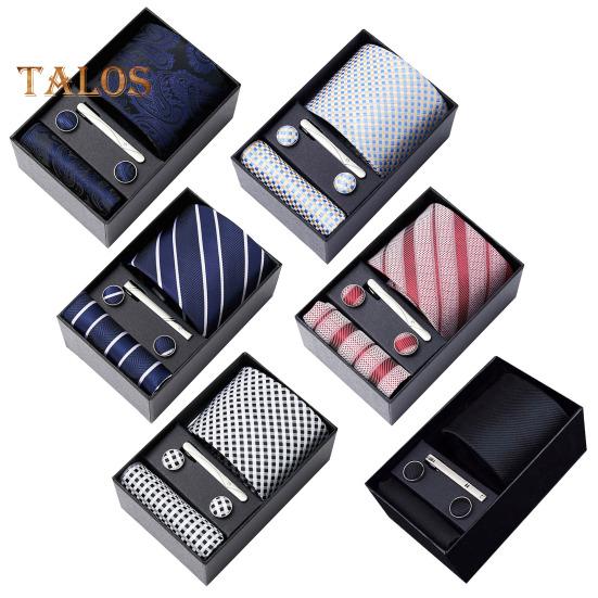 6Pcs/Set Tie Pocket Square Cufflinks Set Gift Box Masculine Charm Faux Silk Fabric Bright Colors Business Tie Men Accessories Gift Set