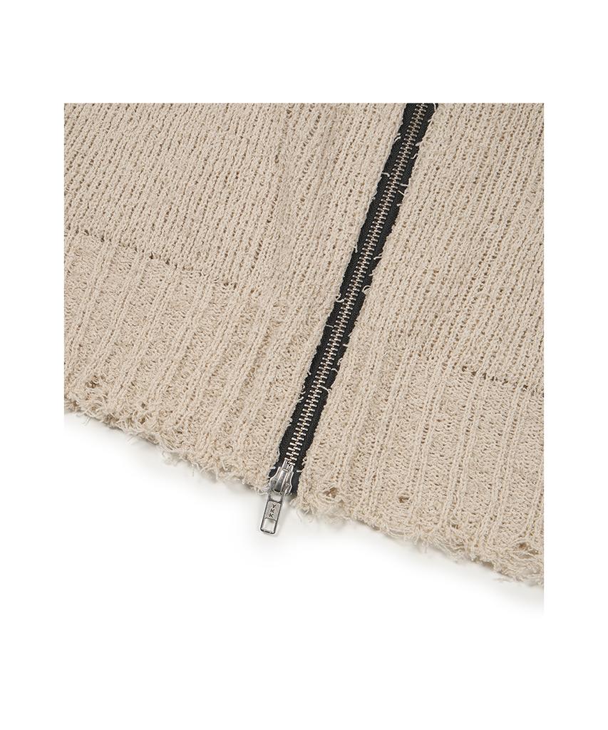 Etce Damaged Crop Net Knit Zip Up (Ivory)