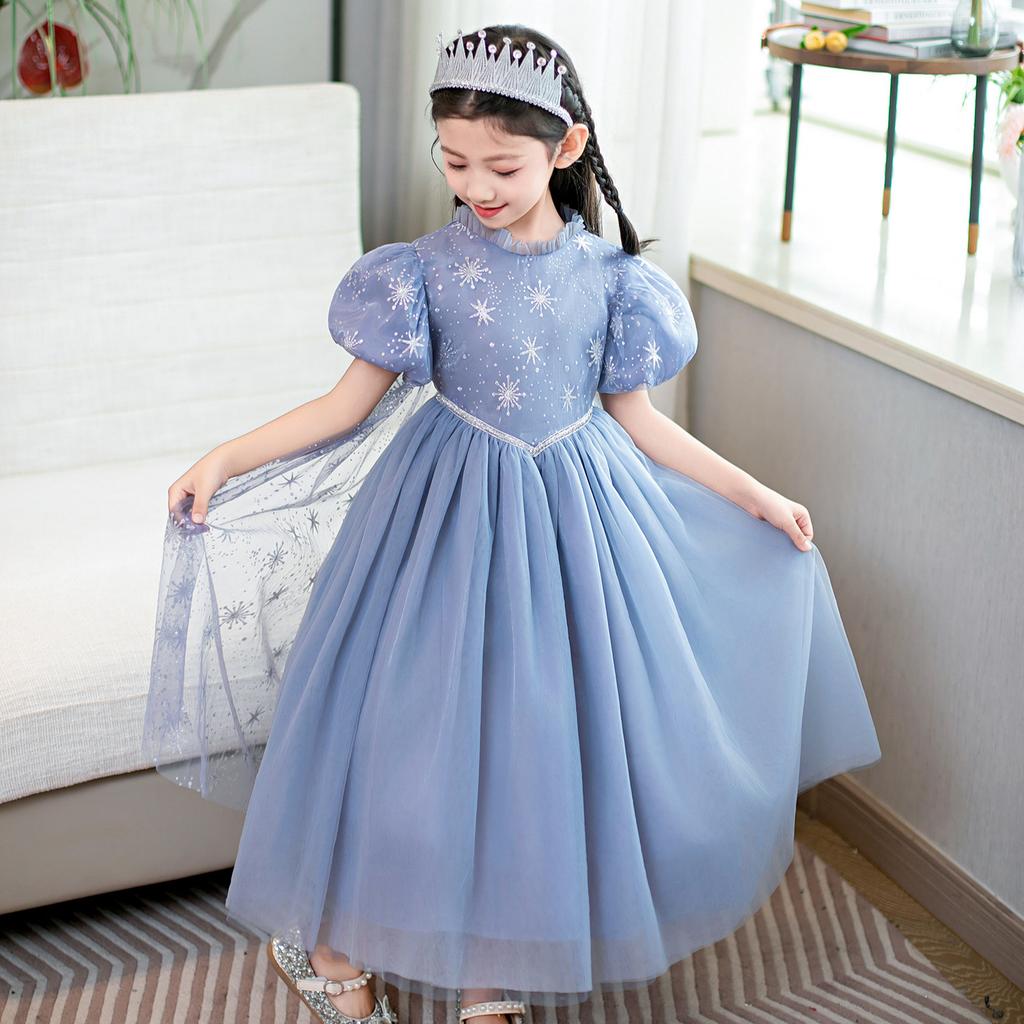 2024 Frozen Princess Elsa Dress Fluffy Mesh Dress Girls Glow Dress Summer Dress SB31