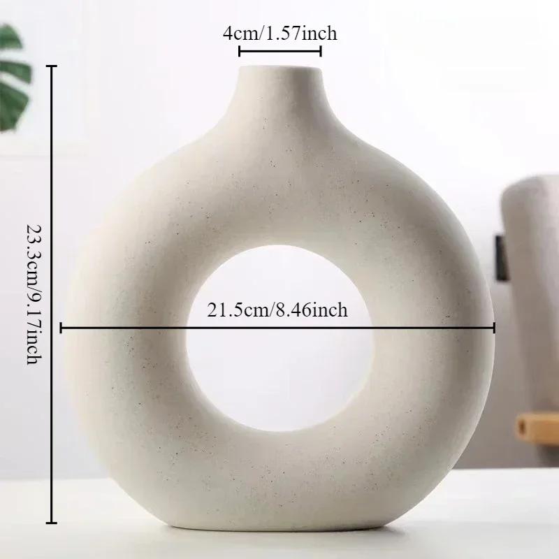 Creative Donut Shape Ceramic Vase Nordic White Circular Hollow Flower Vase Home Office Desktop Living Room Decoration Flower Pot
